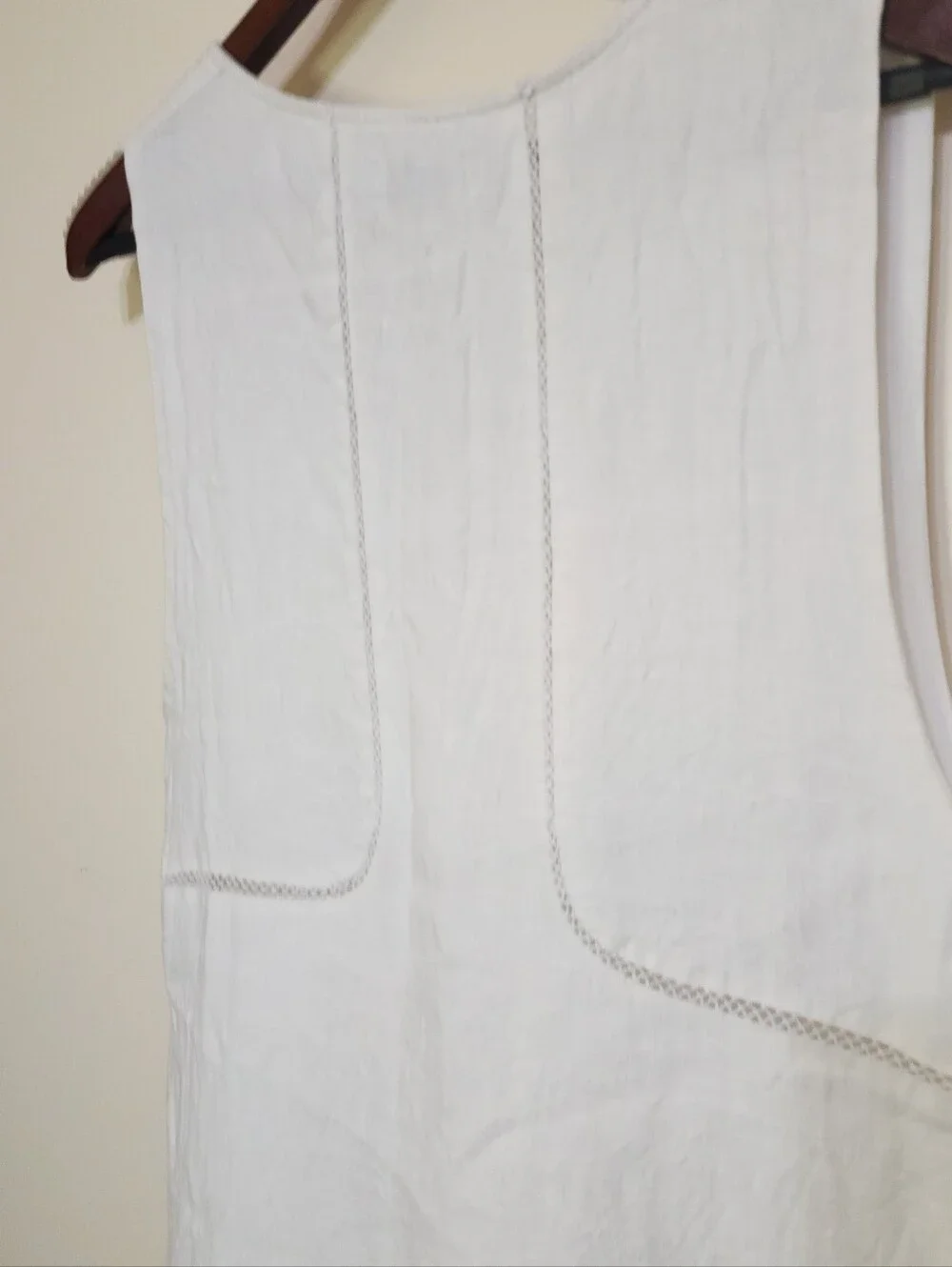Sincerely Jules White Linen Dress Size Med Sleeveless Tassel Cotton Lining